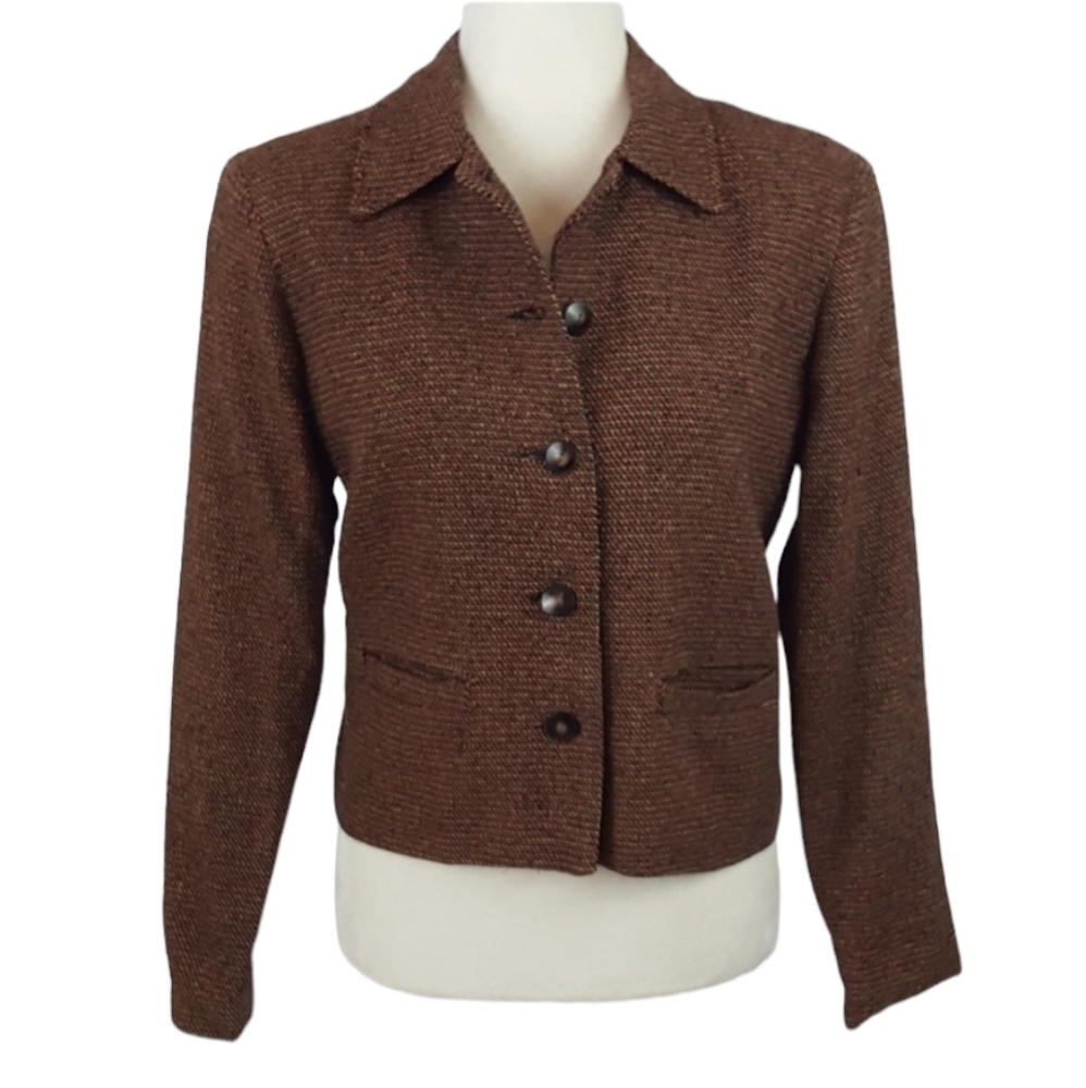 Vintage Windridge Cheryl Nash Brown and Red Tweed Silk Blazer